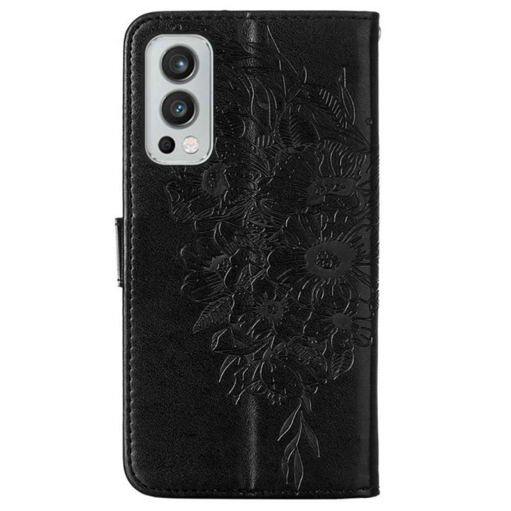 Kožené Pouzdro Na OnePlus Nord 2 5G Motýlí Design