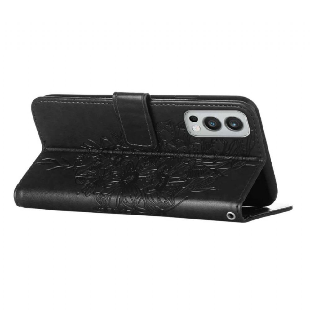Kožené Pouzdro Na OnePlus Nord 2 5G Motýlí Design