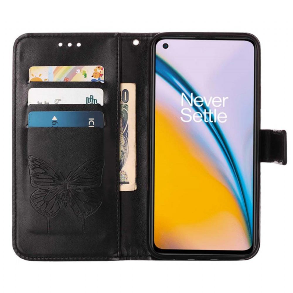Kožené Pouzdro Na OnePlus Nord 2 5G Motýlí Design