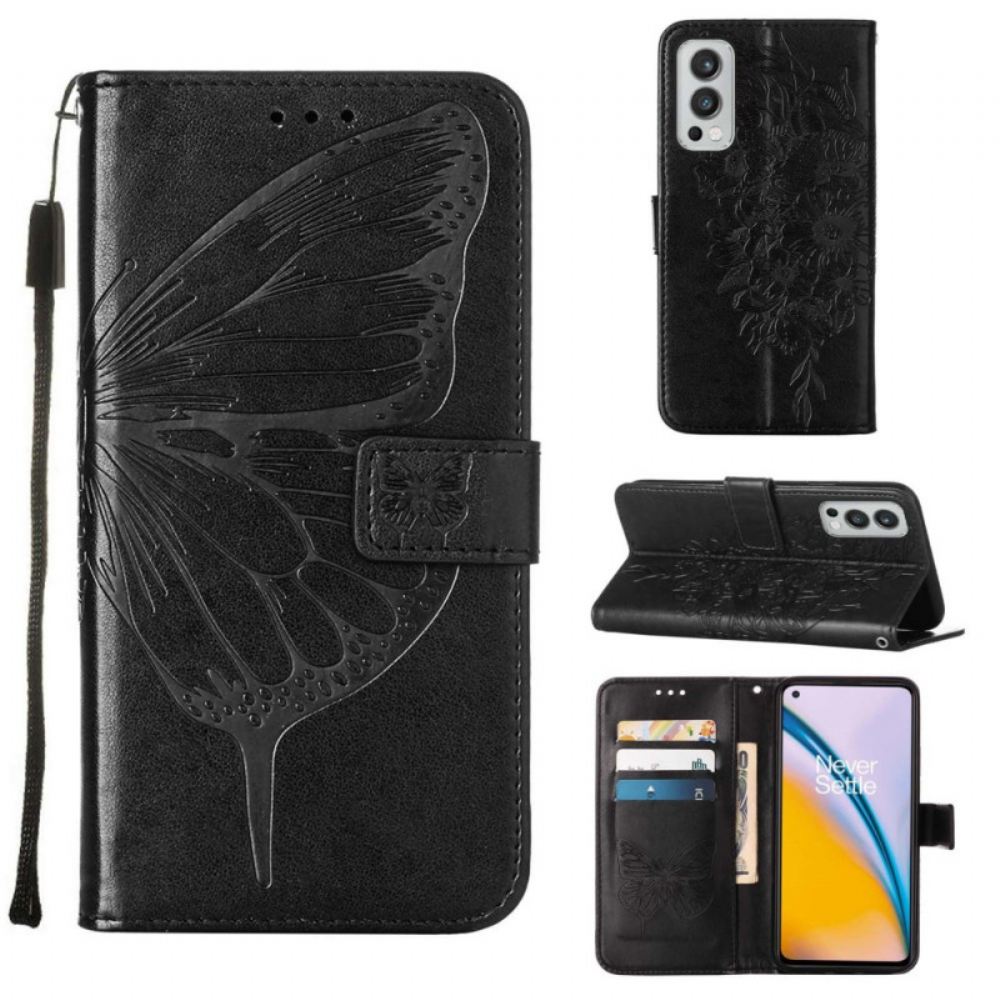 Kožené Pouzdro Na OnePlus Nord 2 5G Motýlí Design