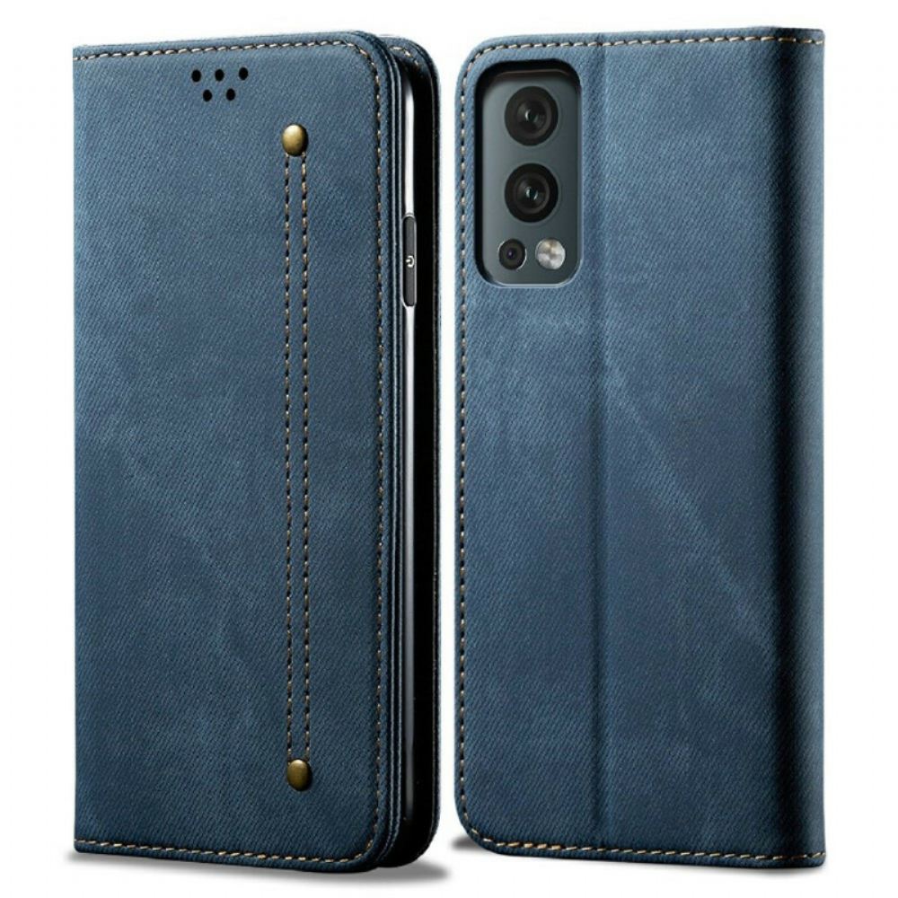 Kryty Na Mobil Na OnePlus Nord 2 5G Flipové Pouzdro Textura Džínů Z Umělé Kůže