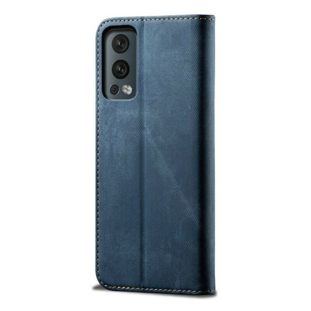 Kryty Na Mobil Na OnePlus Nord 2 5G Flipové Pouzdro Textura Džínů Z Umělé Kůže
