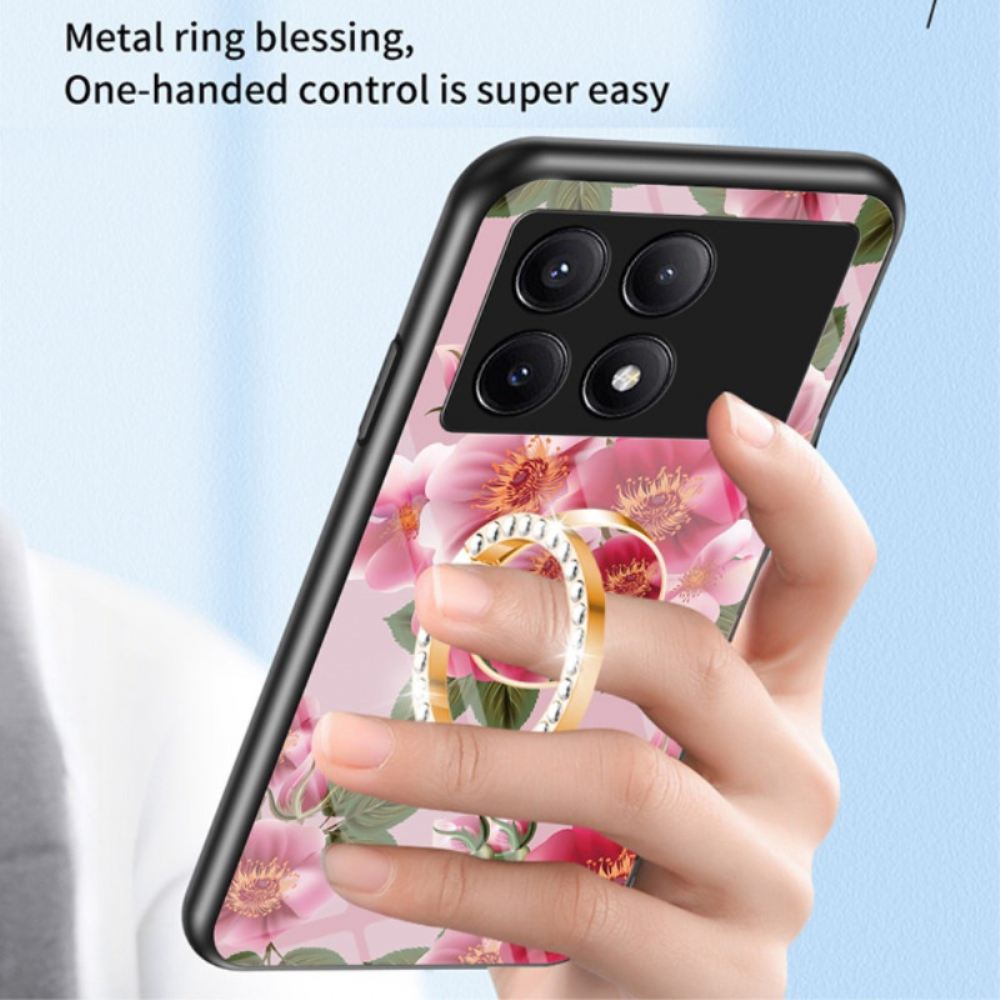 Kryt Na Poco X6 Pro 5g Držák Na Květinový Prsten Z Tvrzeného Skla
