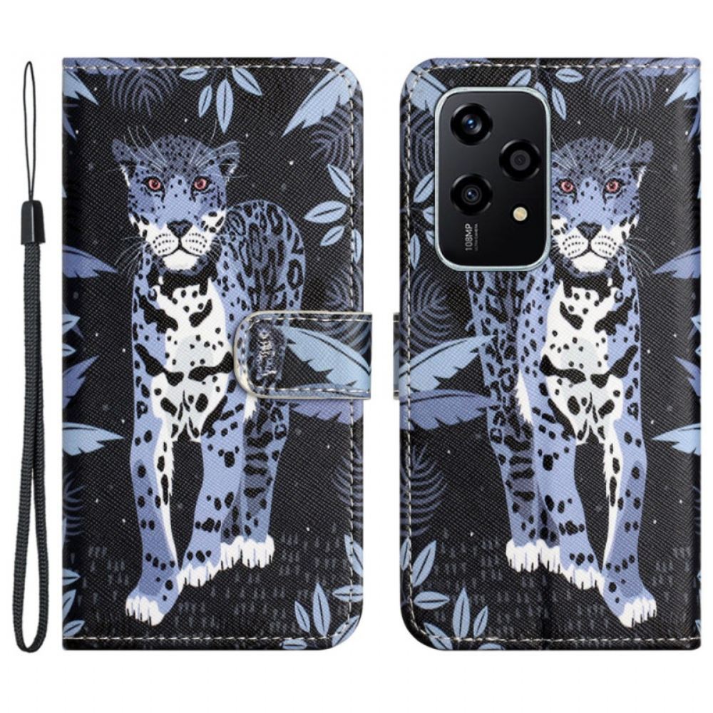 Kožený Kryt Honor 200 Lite Leopardí Vzor S Řemínkem