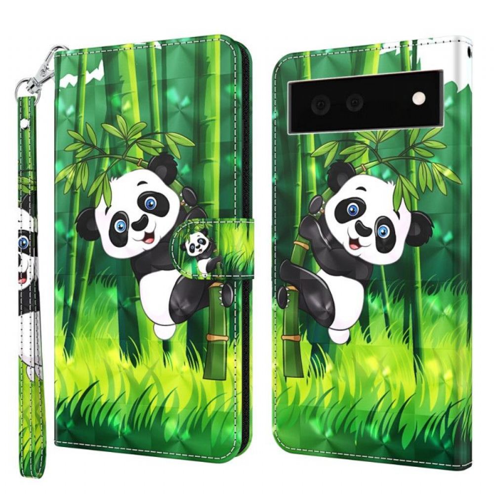 Flipové Pouzdro Na Google Pixel 7 Pro Na Lana Panda A Bambus Se Šňůrkou