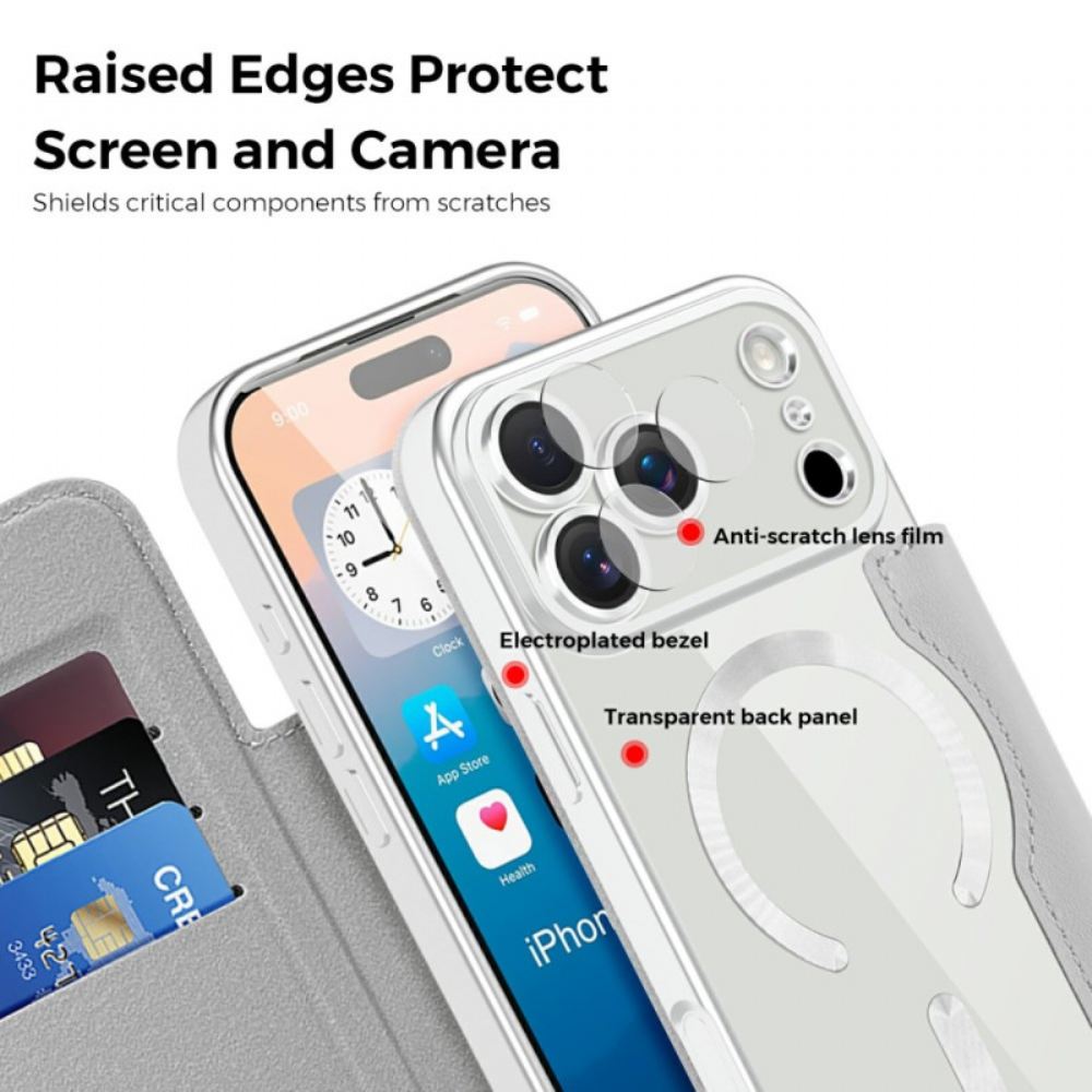 Kožené Pouzdro Folio iPhone 17 Pro Max Prošívané Pouzdro Kompatibilní S Magsafe