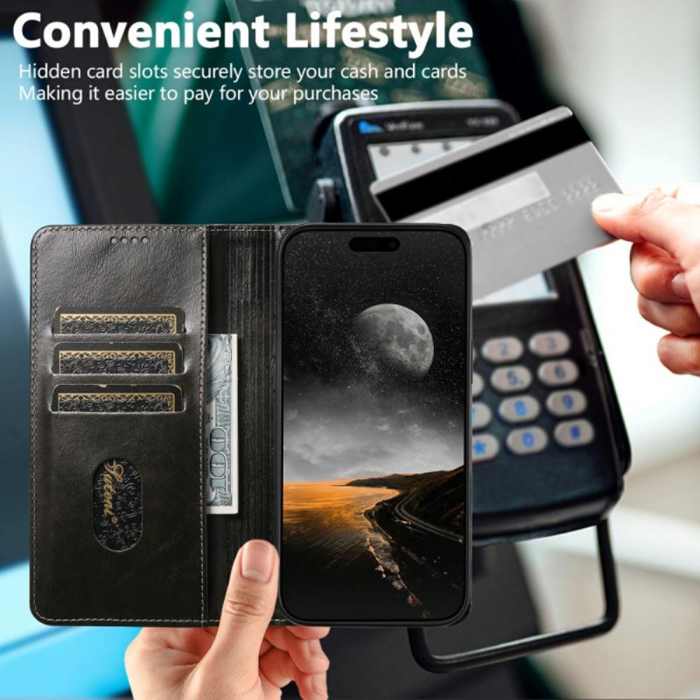 Kožené Pouzdro iPhone 17 Pro Max Kryty Na Mobil Vintage Suteni