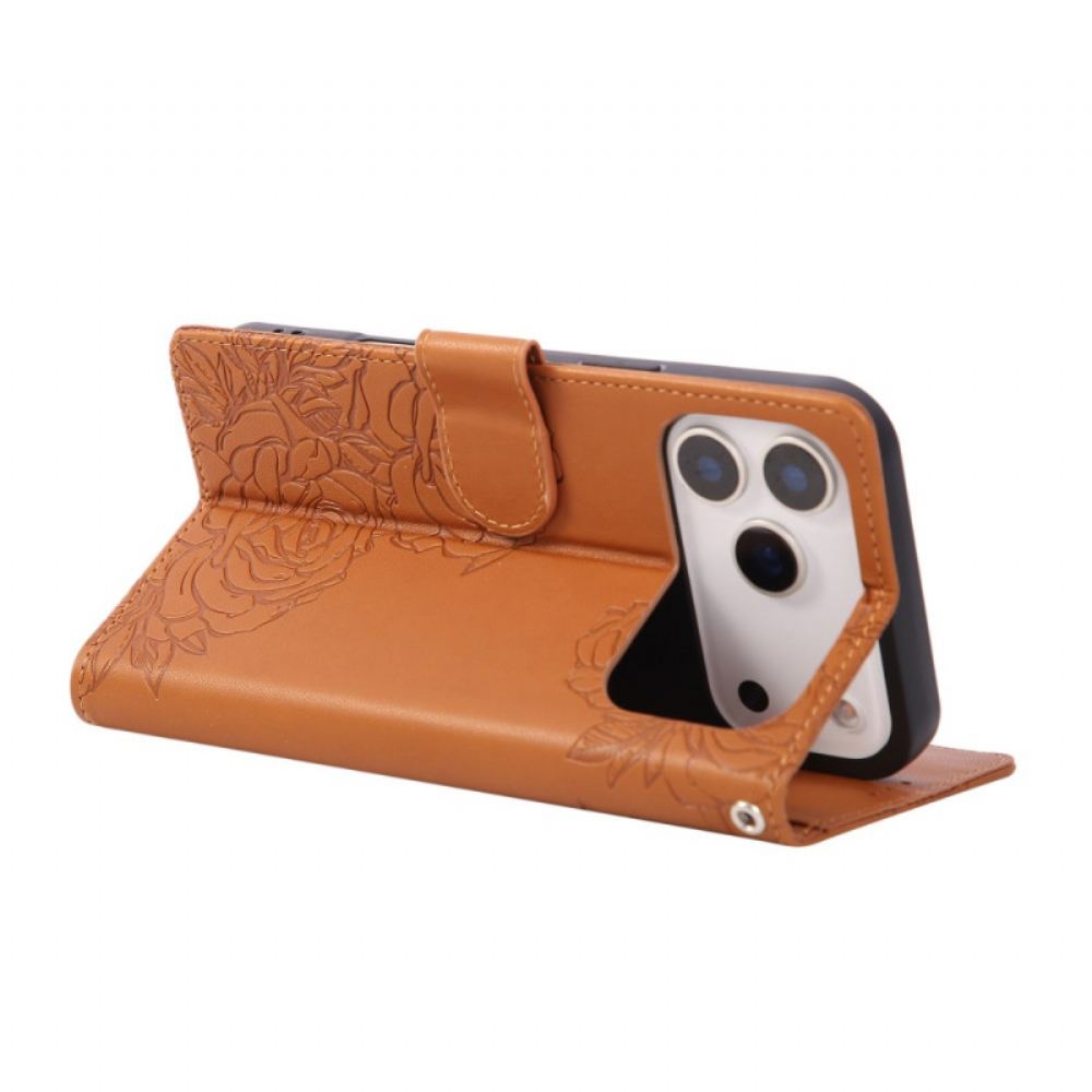 Kožený Kryt iPhone 17 Pro Max Květinový Potisk