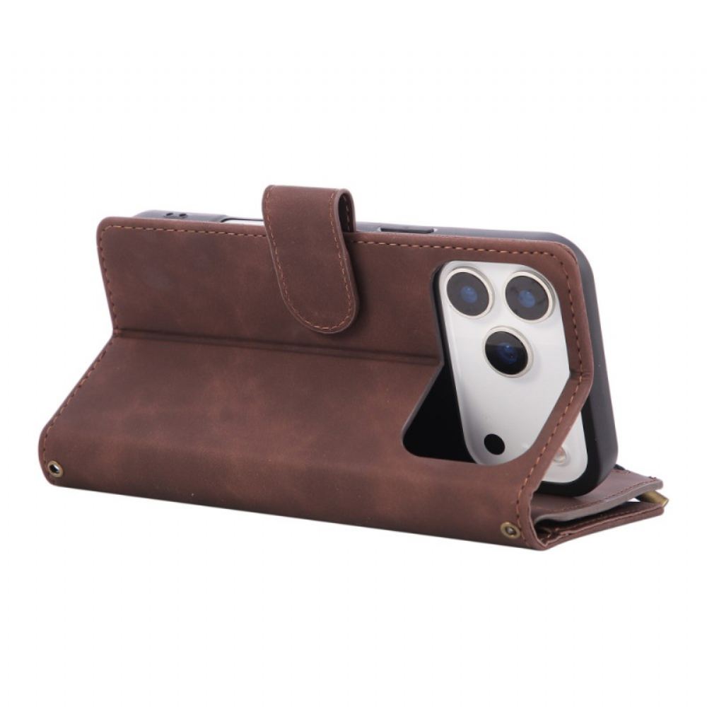 Kožený Kryt iPhone 17 Pro Max Peněženka S Efektem Semiše