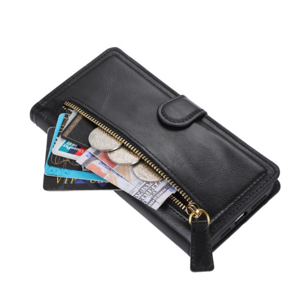 Kožený Kryt Na iPhone 17 Pro Max Kapsa Na Zip