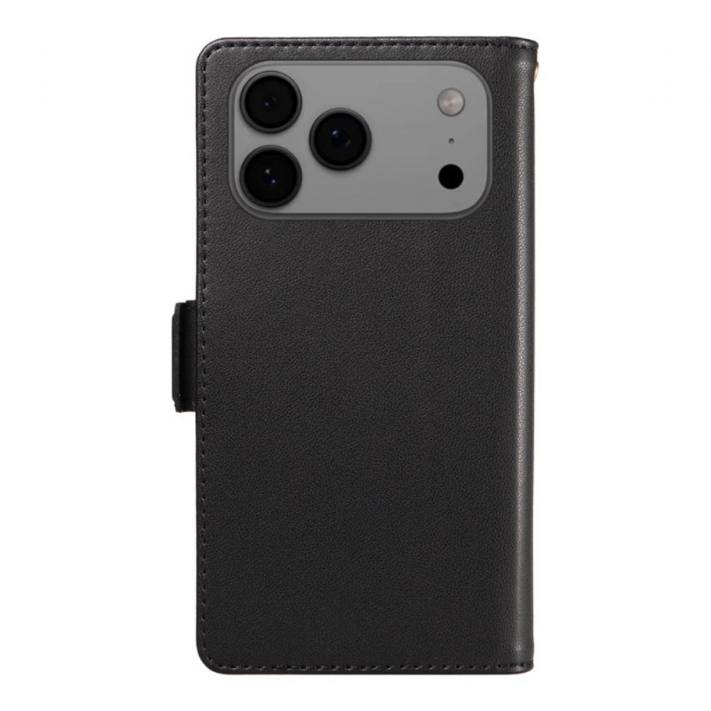 Kožený Kryt Na iPhone 17 Pro Max Vícekaretní Šňůrka Na Krk