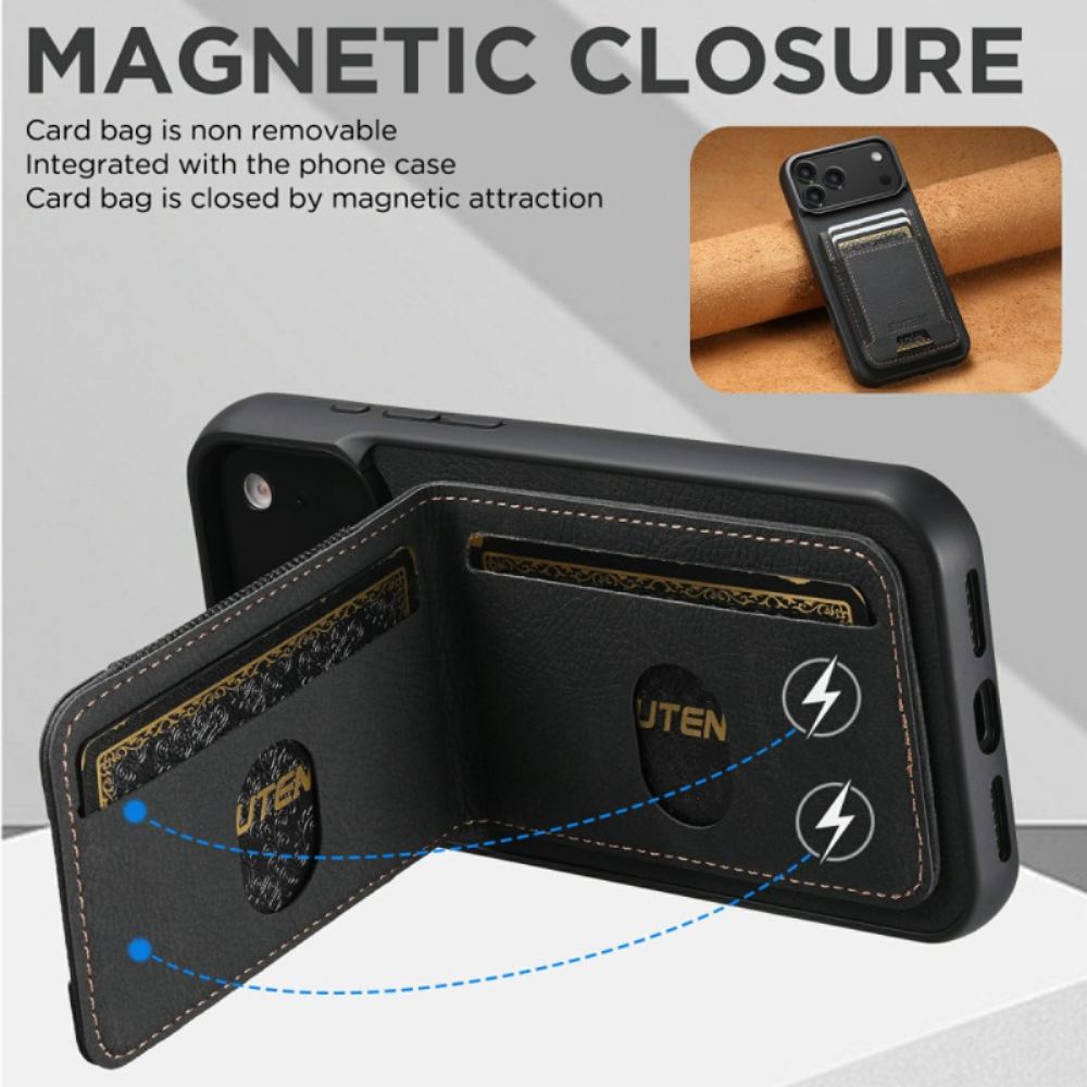 Kryt iPhone 17 Pro Max Pouzdro Na Karty A Stojánek V Retro Vzhledu