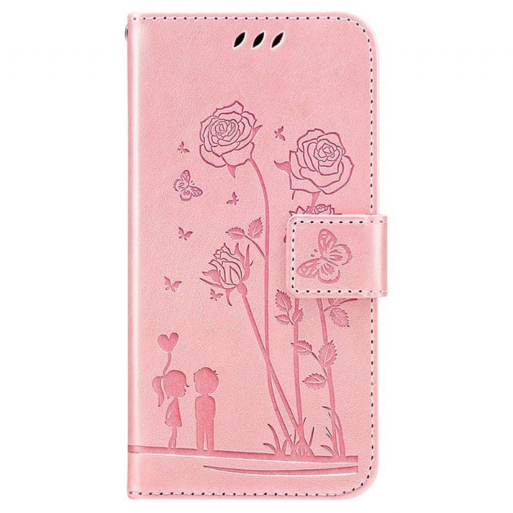 Flipové Pouzdro Na Samsung Galaxy A13 Na Lana Romantické Strappy Roses