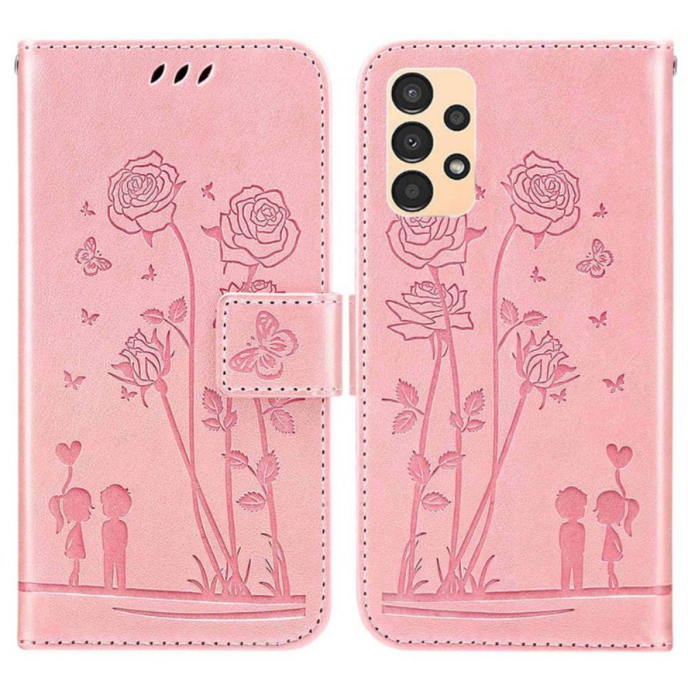 Flipové Pouzdro Na Samsung Galaxy A13 Na Lana Romantické Strappy Roses