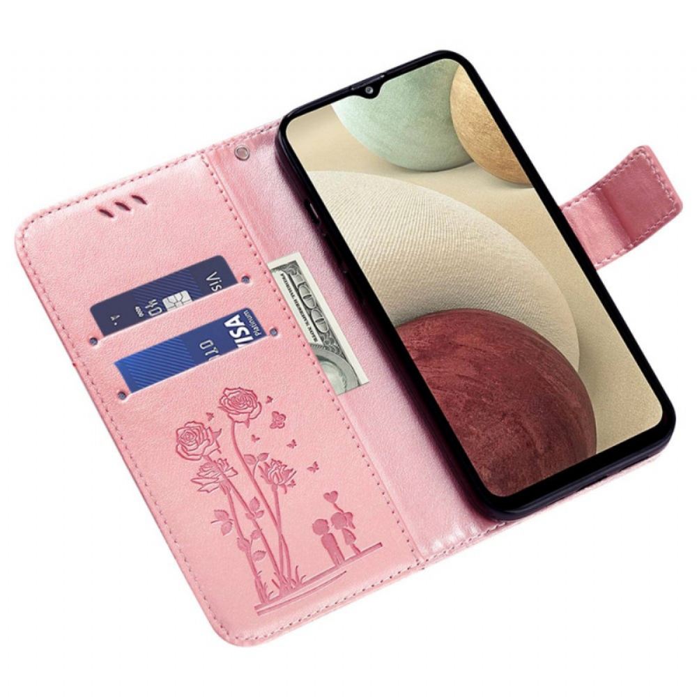 Flipové Pouzdro Na Samsung Galaxy A13 Na Lana Romantické Strappy Roses