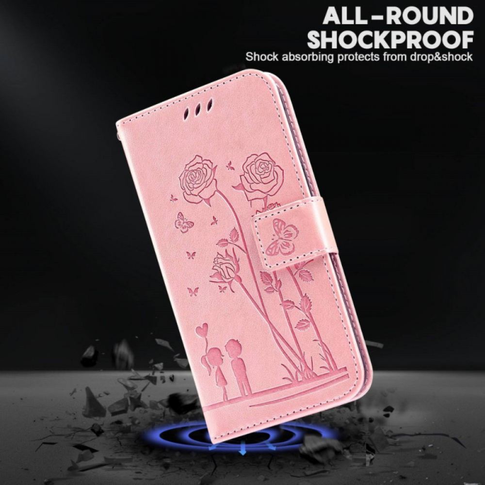 Flipové Pouzdro Na Samsung Galaxy A13 Na Lana Romantické Strappy Roses