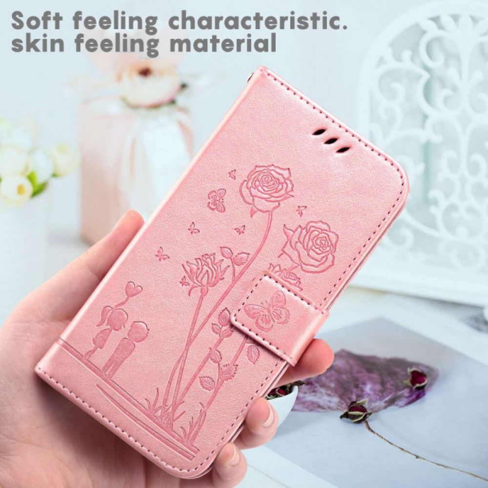 Flipové Pouzdro Na Samsung Galaxy A13 Na Lana Romantické Strappy Roses