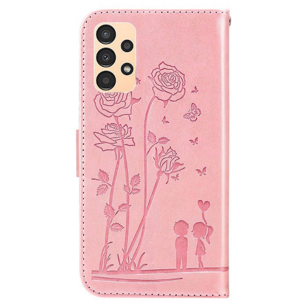 Flipové Pouzdro Na Samsung Galaxy A13 Na Lana Romantické Strappy Roses