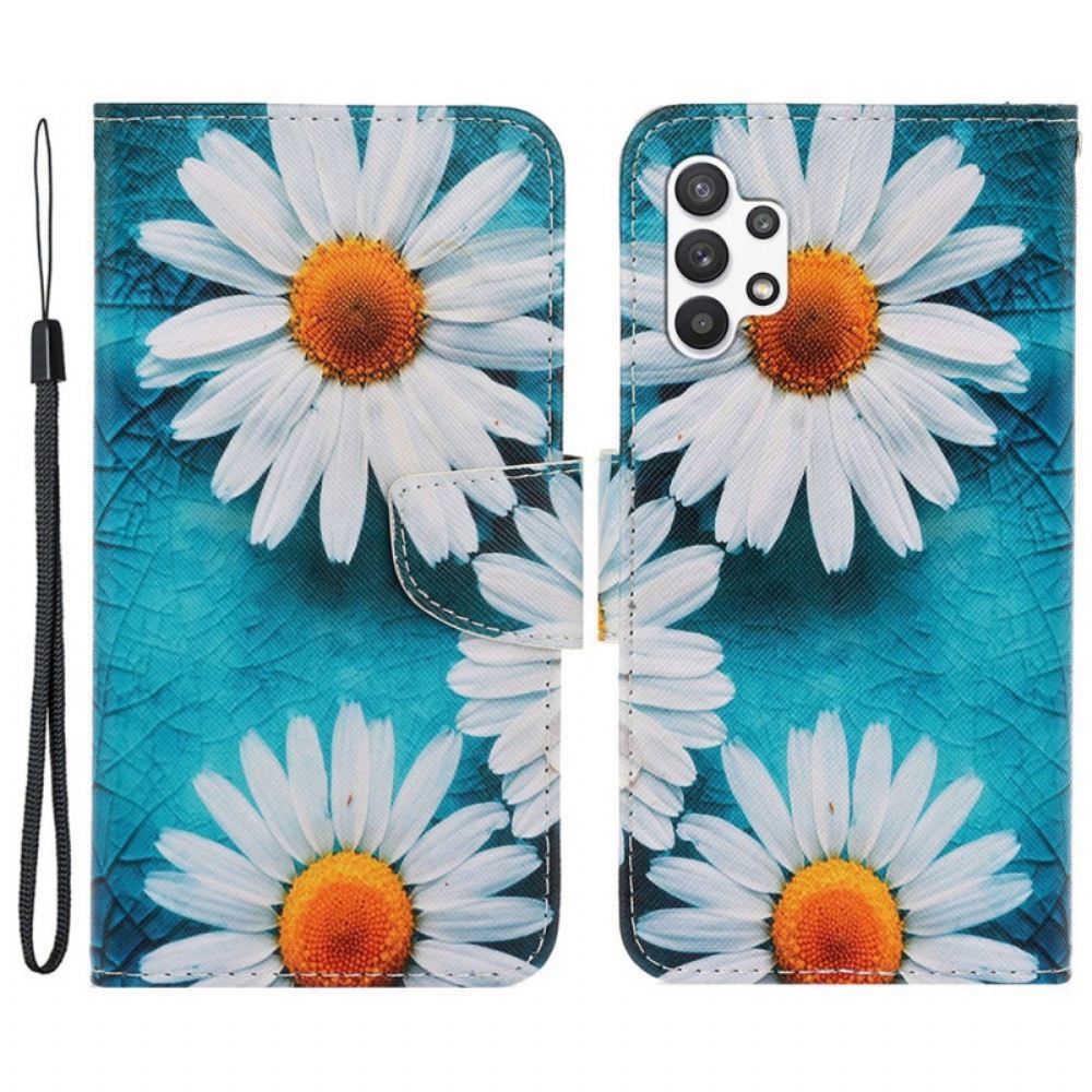 Kožené Pouzdro Na Samsung Galaxy A13 Na Lana Popruhové Sedmikrásky