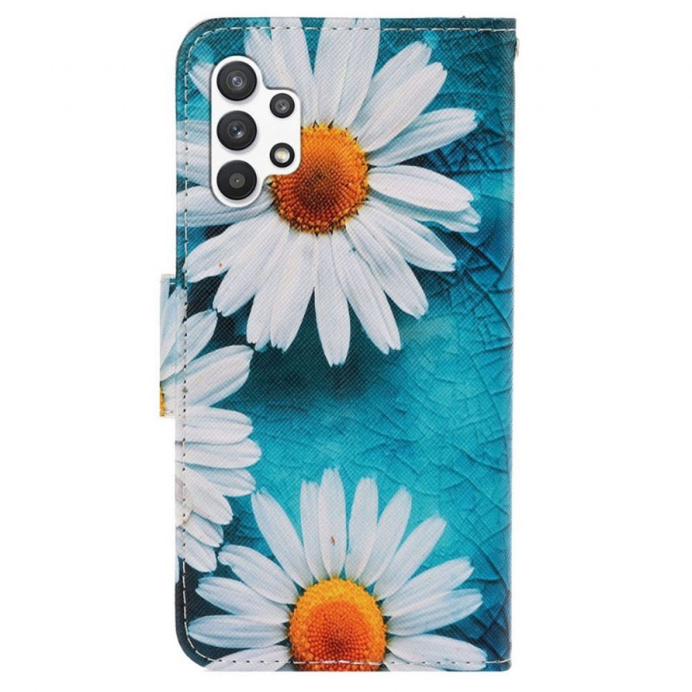 Kožené Pouzdro Na Samsung Galaxy A13 Na Lana Popruhové Sedmikrásky