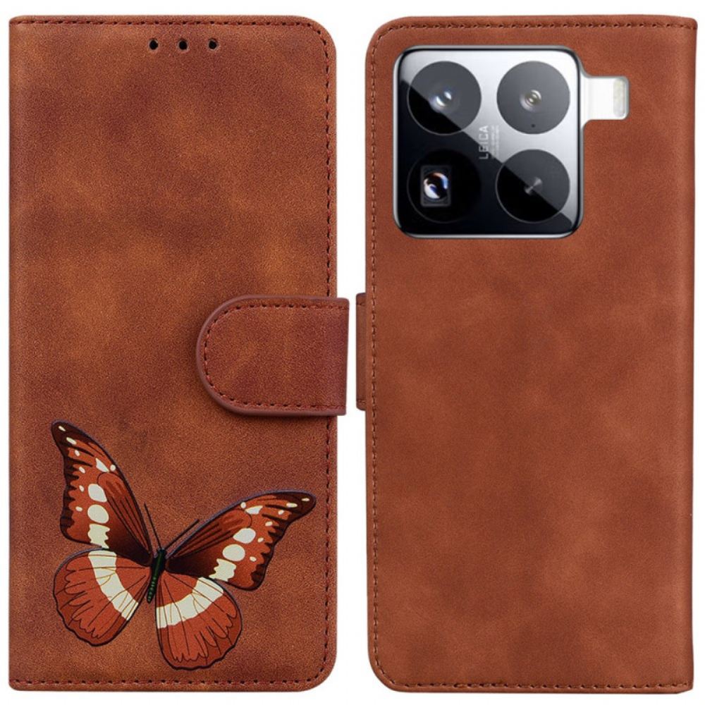 Kožený Kryt Na Xiaomi 15 Pro Motýlí Semišový Efekt