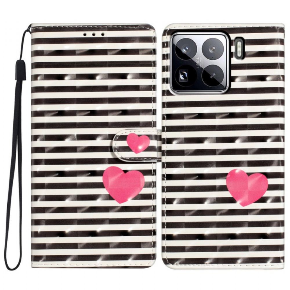 Kožený Kryt Xiaomi 15 Pro 3d Pruhy A Srdce