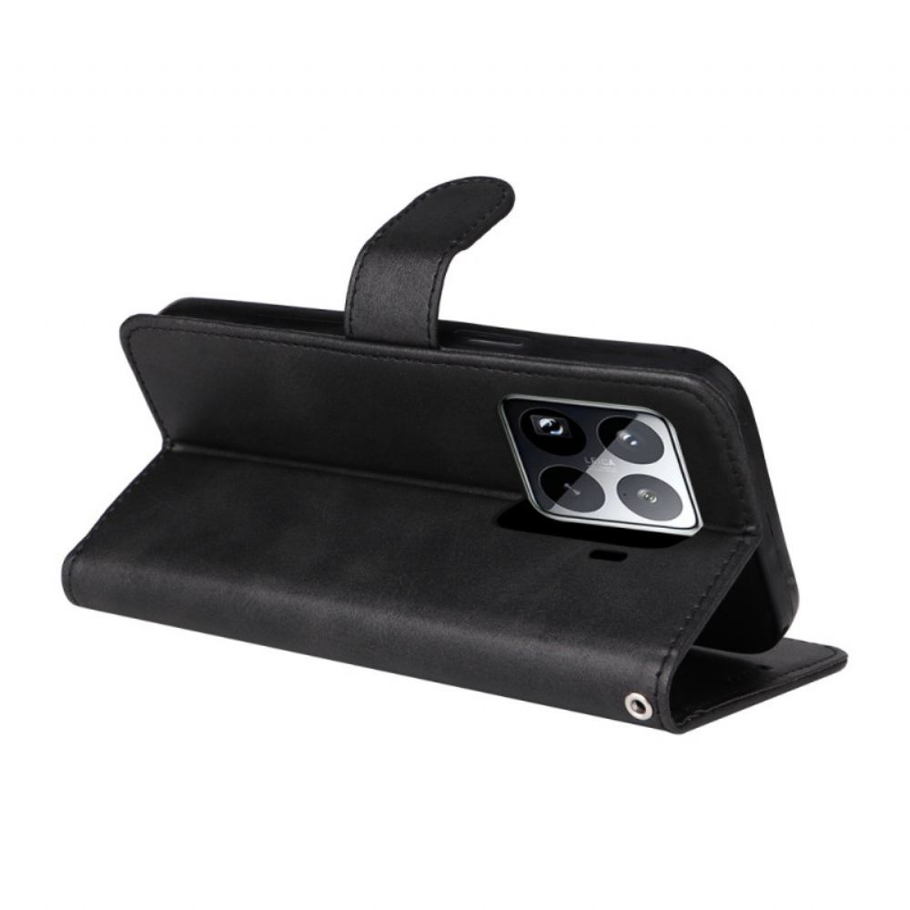 Kožený Kryt Xiaomi 15 Pro Efekt Obyčejné Kůže S Páskem