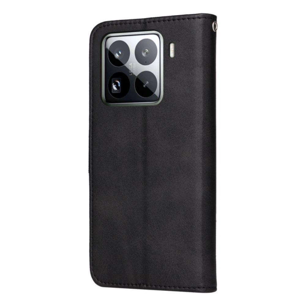 Kožený Kryt Xiaomi 15 Pro Efekt Obyčejné Kůže S Páskem