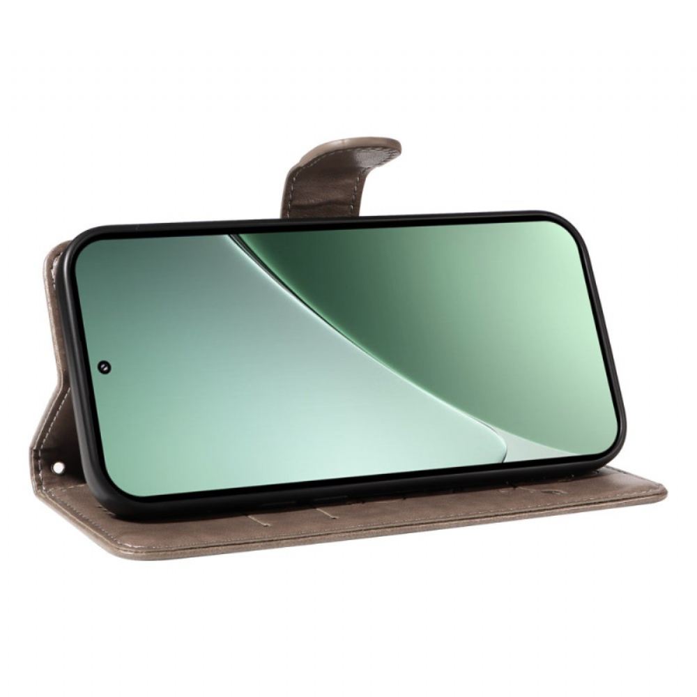 Kožený Kryt Xiaomi 15 Pro Květinový A Motýlí Vzor