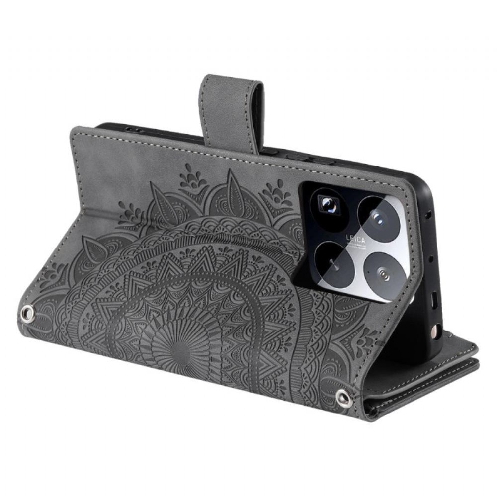 Kožený Kryt Xiaomi 15 Pro Peněženka S Efektem Mandaly A Semiše