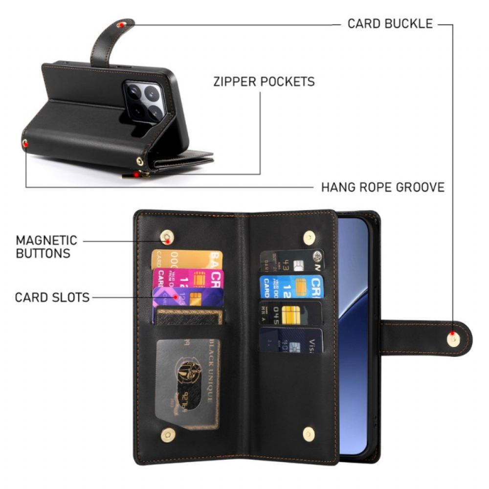 Kožený Kryt Xiaomi 15 Pro Peněženka S Popruhem A Ramenním Popruhem