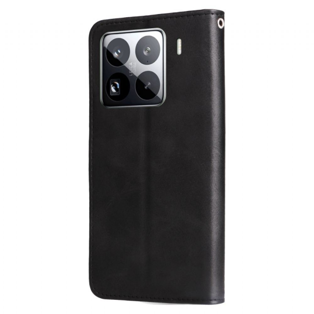 Kožený Kryt Xiaomi 15 Pro Peněženka Se Zipem