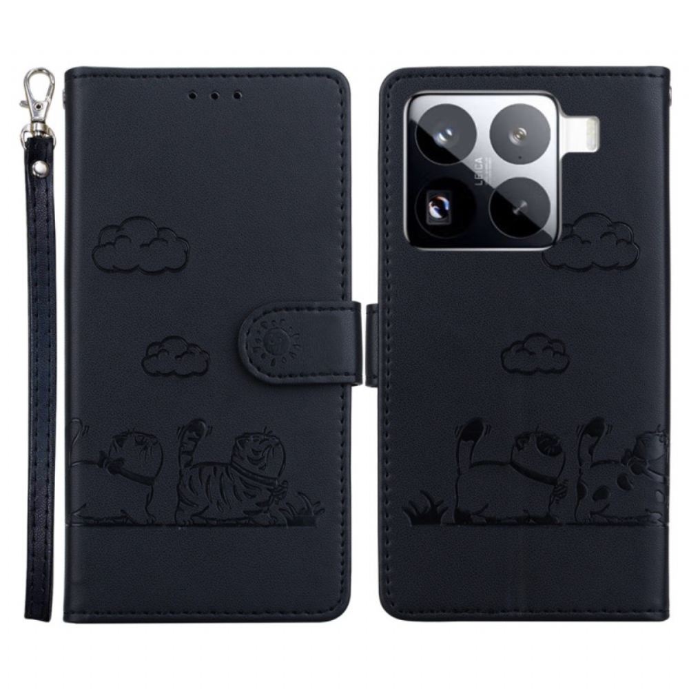 Kožený Kryt Xiaomi 15 Pro Rfid Blokování Kočičí Scény