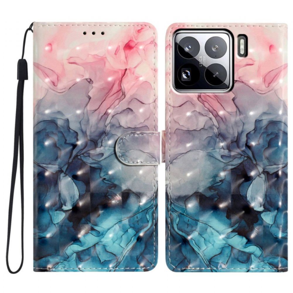 Kožený Kryt Xiaomi 15 Pro Růžový A Modrý Mramor 3d