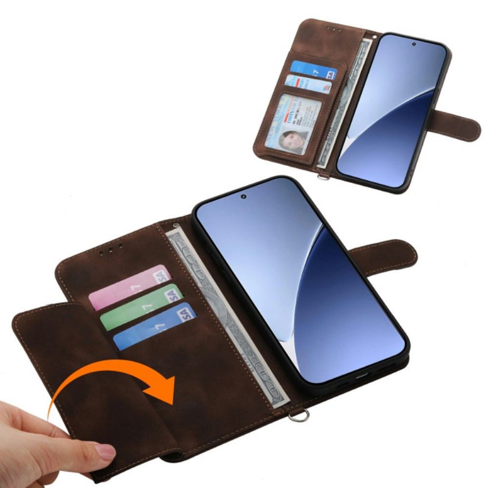 Kožený Kryt Xiaomi 15 Pro Semišový Květinový Vzor S Páskem A Ramenem Popruh