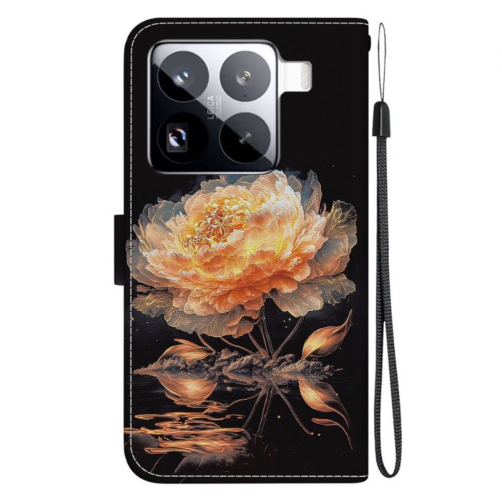 Kožený Kryt Xiaomi 15 Pro Zlatá Pivoňka