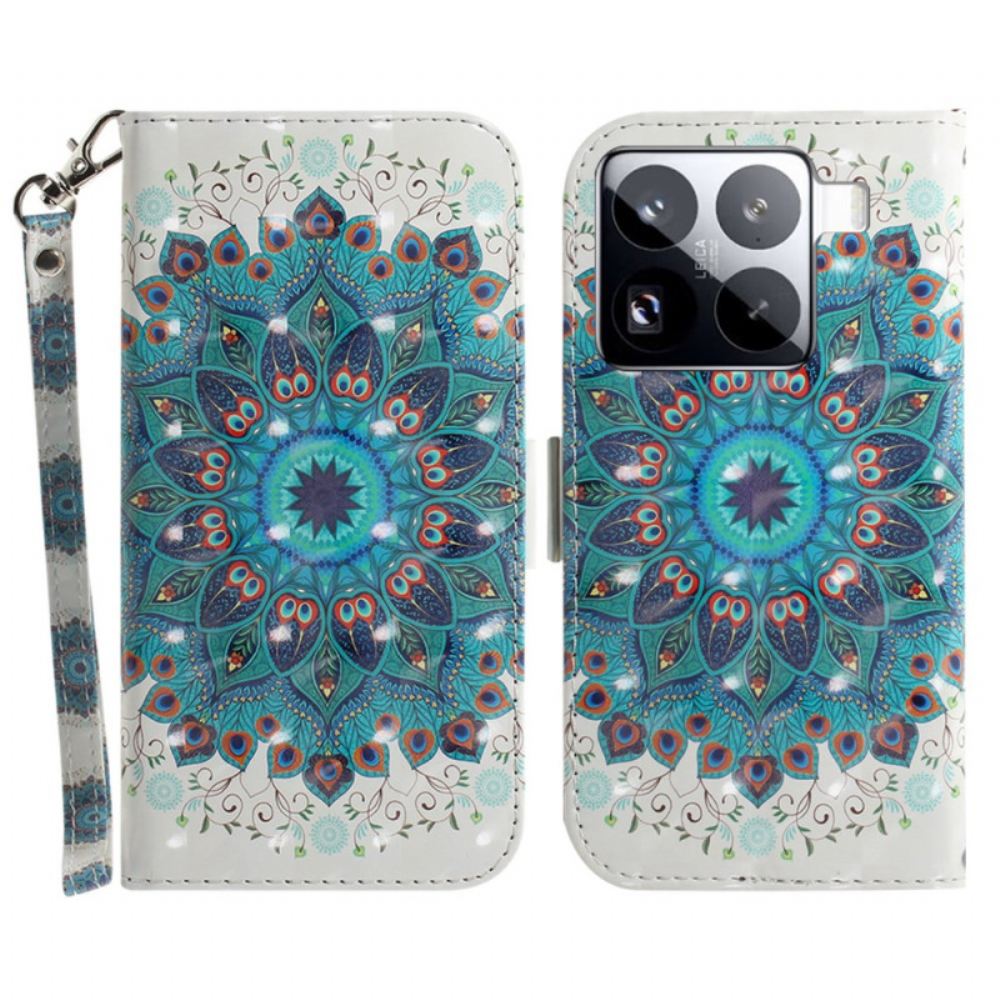 Kožený Kryt Xiaomi 15 Pro Řemínek Se Zelenou Mandalou