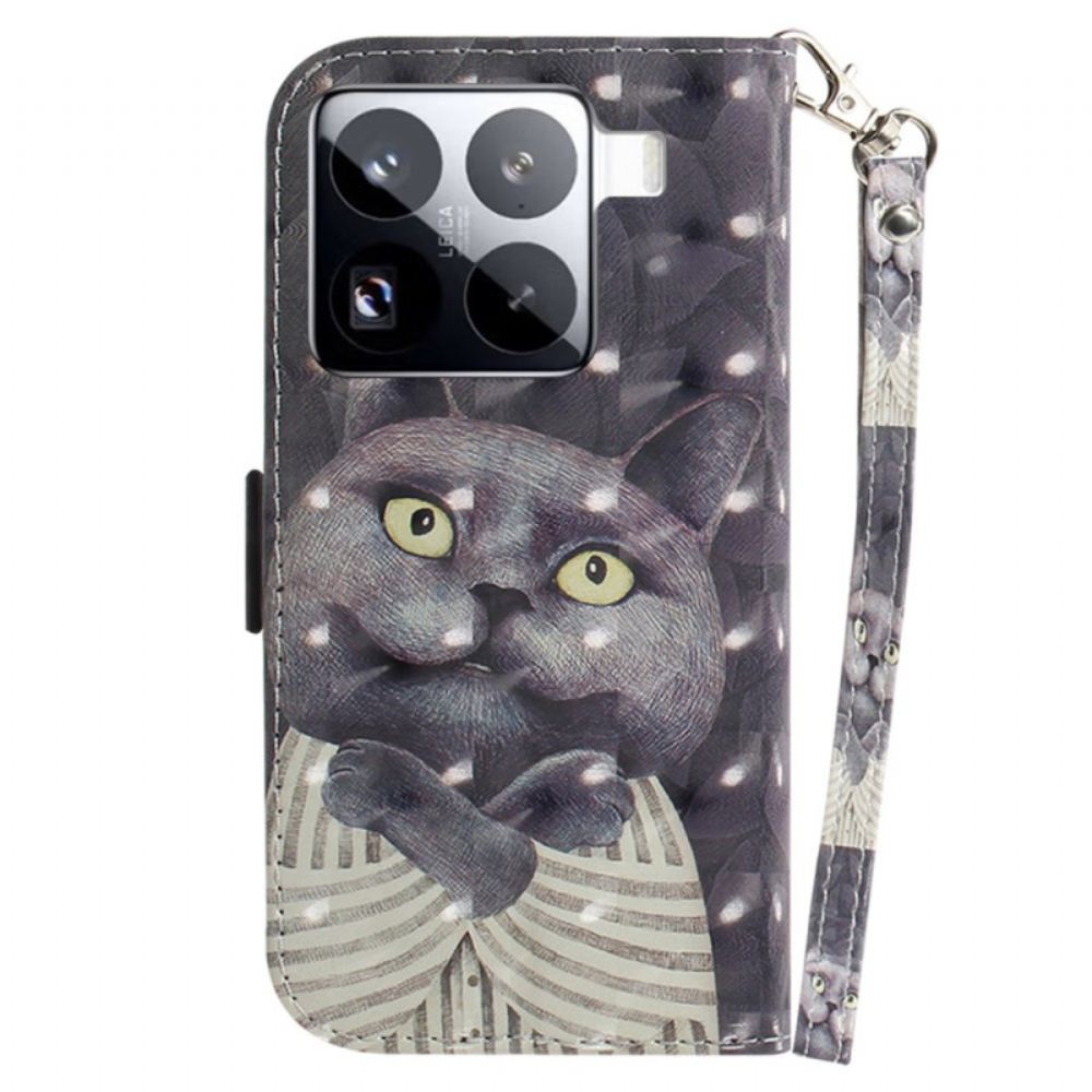 Peněženková Pouzdra Xiaomi 15 Pro Kryty Na Mobil Řemínek S Šedou Kočkou