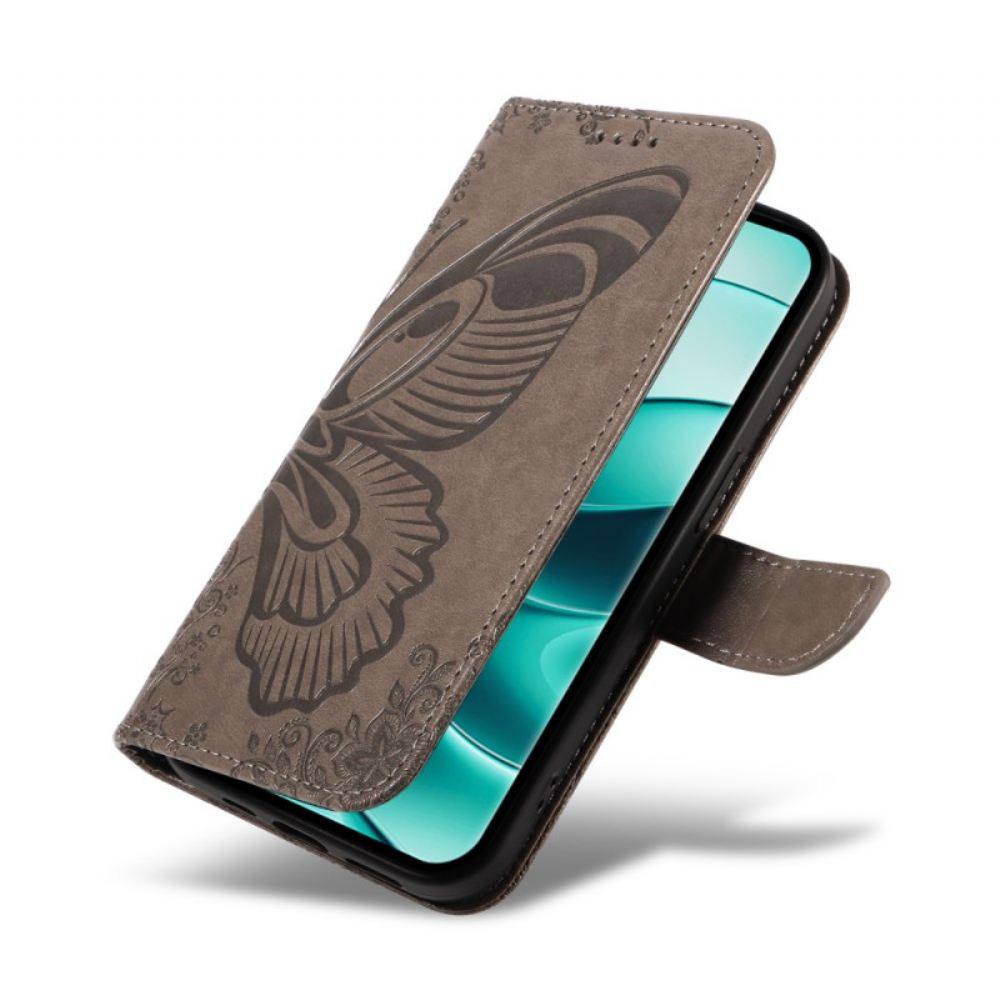 Kožený Kryt Poco X7 5g Grafický Motýl