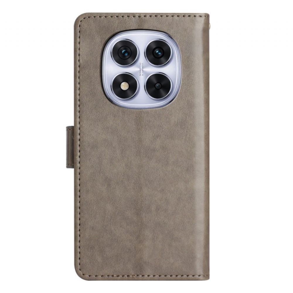 Kožený Kryt Poco X7 5g Potisk Motýlů A Květin