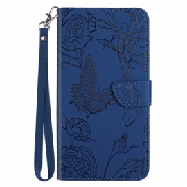 Kožený Kryt Poco X7 5g Potisk Motýlů S Řemínkem