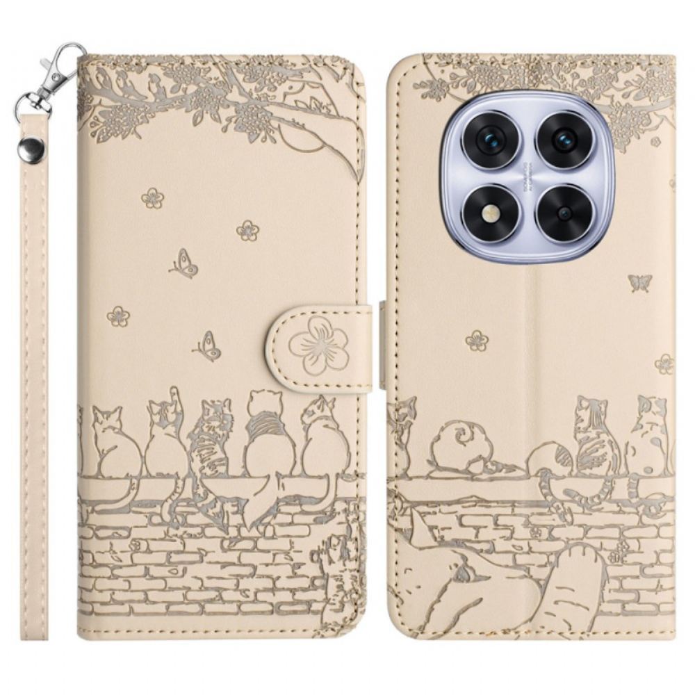 Kožený Kryt Poco X7 5g Šňůrka S Kočičím Vzorem