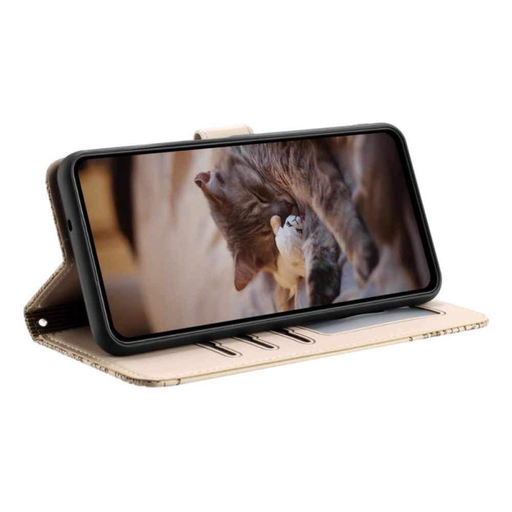 Kožený Kryt Poco X7 5g Šňůrka S Kočičím Vzorem