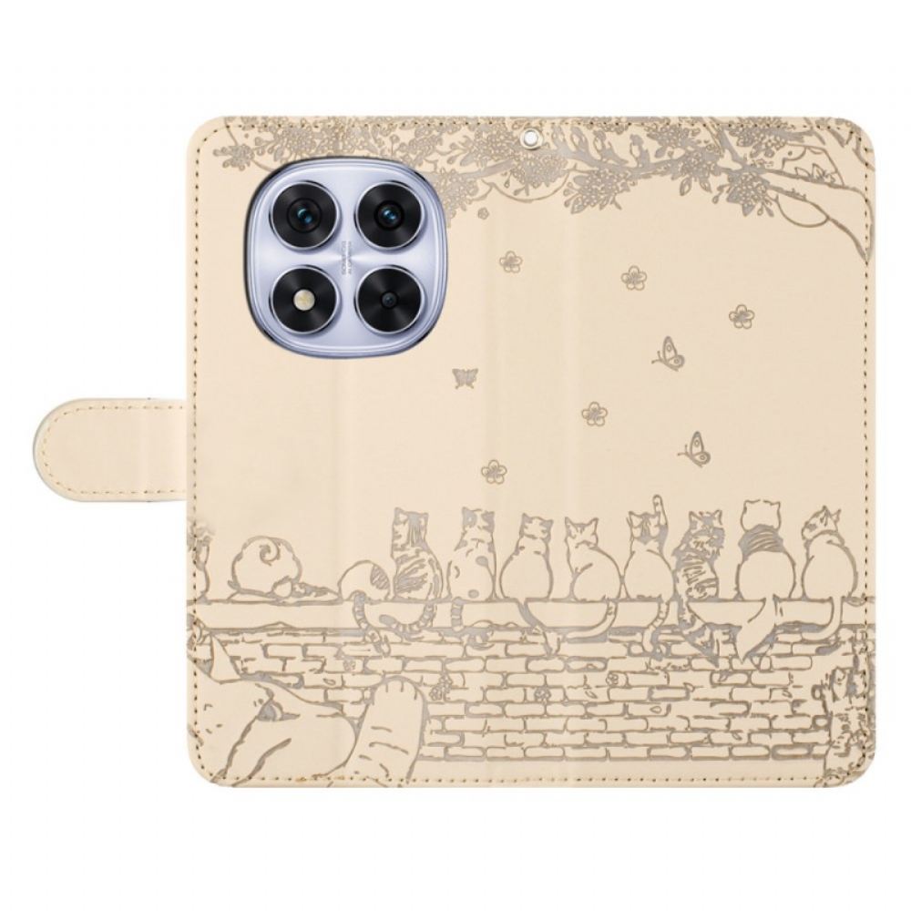 Kožený Kryt Poco X7 5g Šňůrka S Kočičím Vzorem