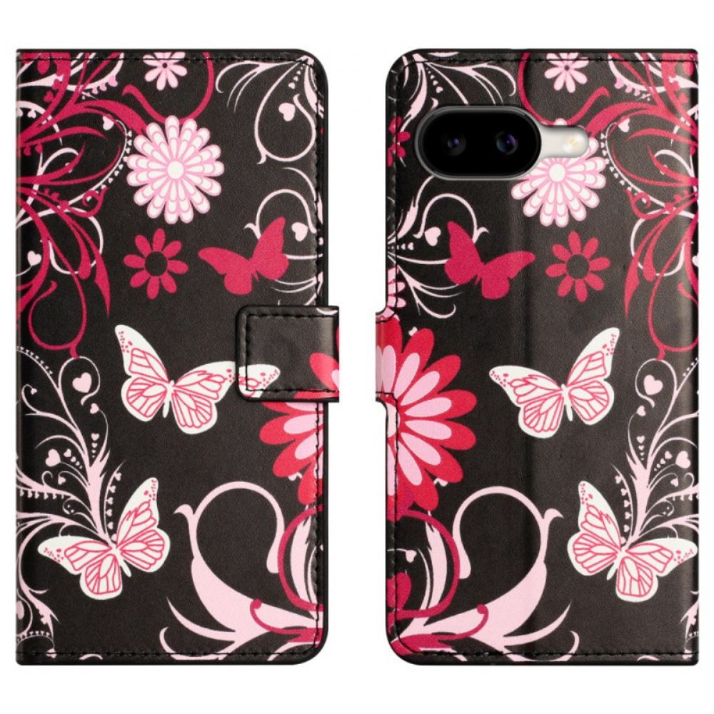 Kožený Kryt Google Pixel 10a Motýli Na Černém Pozadí