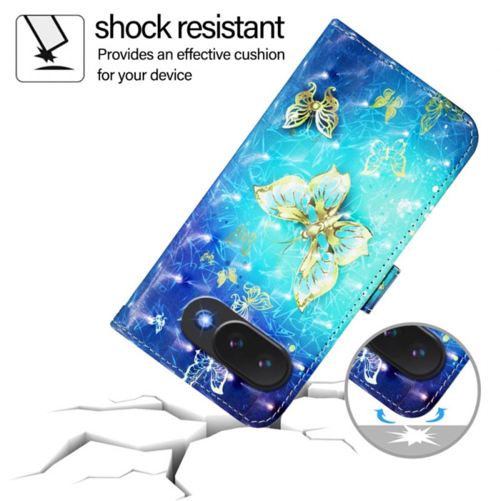 Kožený Kryt Google Pixel 10a Zlatí Motýli