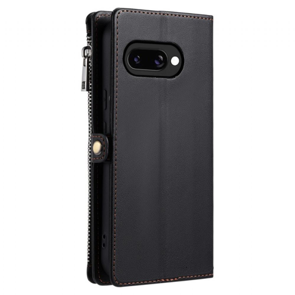 Kožený Kryt Na Google Pixel 10a Peněženka S 8 Přihrádkami Na Karty A Šňůrkou Na Krk