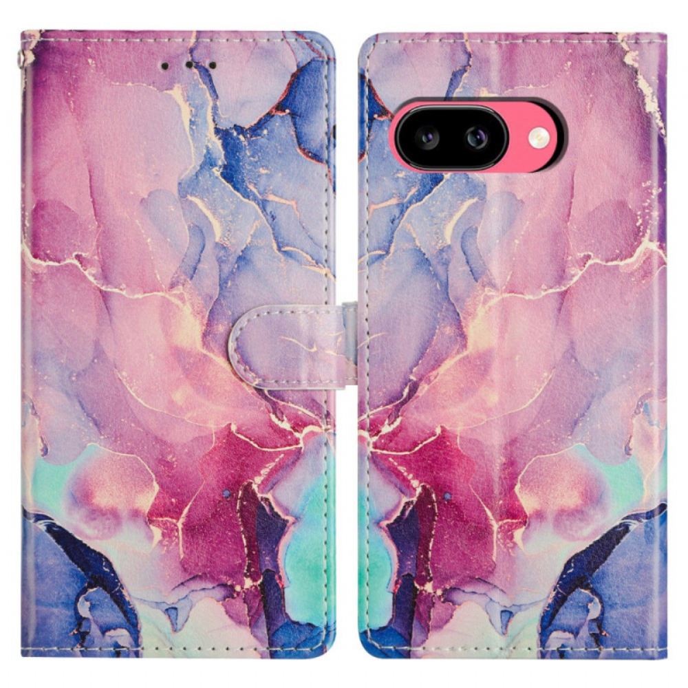 Kožený Kryt Na Google Pixel 10a Růžový A Zelený Mramor