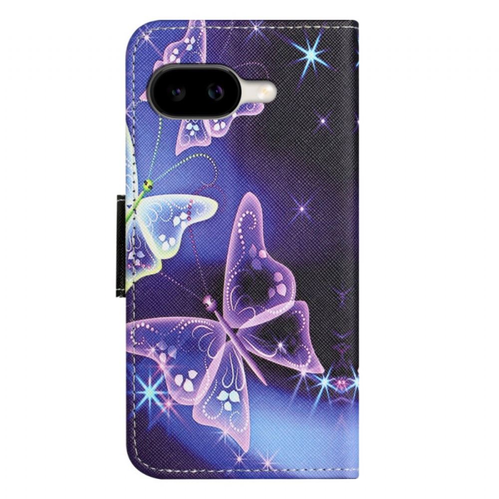 Kožený Kryt Na Google Pixel 10a Třpytící Se Motýli