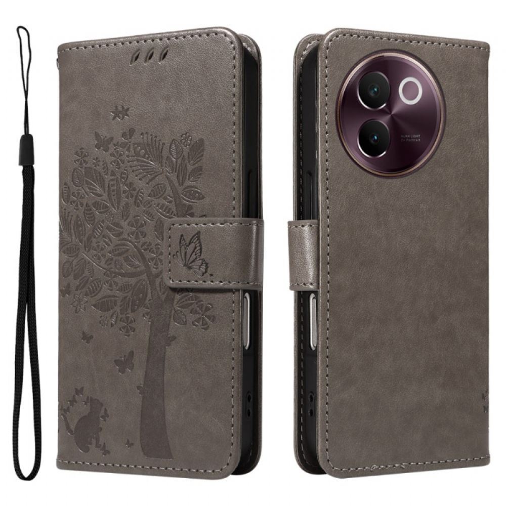 Kožený Kryt Vivo V40 Lite 5g Kočka A Strom